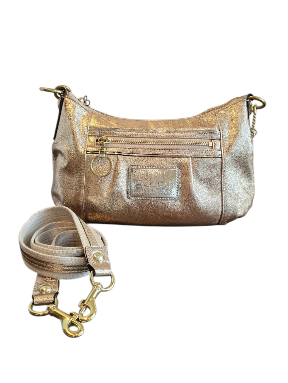 Coach Poppy Groovy Metallic Gold Leather Shoulder Bag Crossbody - Picture 5 of 17
